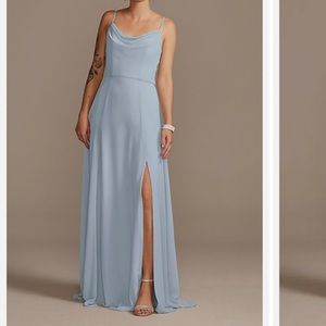 Bridesmaid dress - Dusty blue in the style long cowl neck spaghetti strap